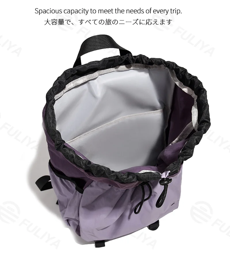 Guangzhou Fuliya Industry Co.,Ltd C-81239 Lightweight drawstring backpack, large capacity, laptop compartment, front and side pockets, breathable straps - for outdoor, travel, and sports
