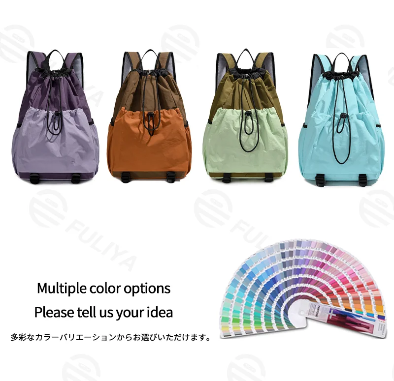 Guangzhou Fuliya Industry Co.,Ltd C-81239 Lightweight drawstring backpack, large capacity, laptop compartment, front and side pockets, breathable straps - for outdoor, travel, and sports