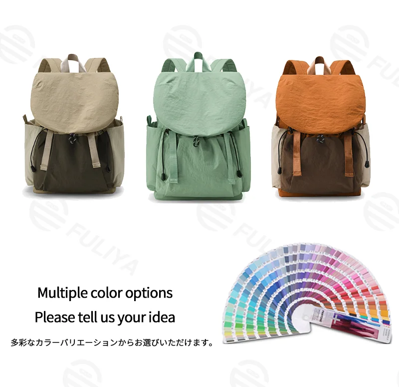 Guangzhou Fuliya Industry Co.,Ltd C-81240 Casual flap backpack, waterproof and lightweight, large capacity, magnetic front pocket, side pockets, and drawstring closure - for outdoor, hiking, and travel.
