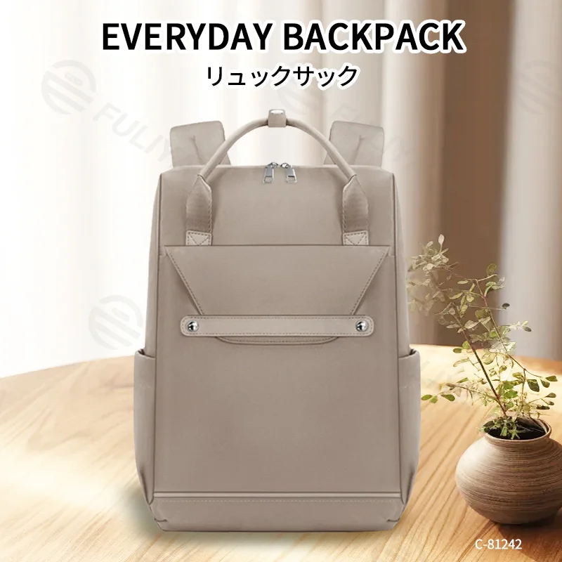 Guangzhou Fuliya Industry Co.,Ltd C-81242 Women's casual backpack, water-repellent, large capacity with compartments, laptop sleeve, front zipper pocket, card slot, side pockets, and luggage strap - for daily, travel, and school.