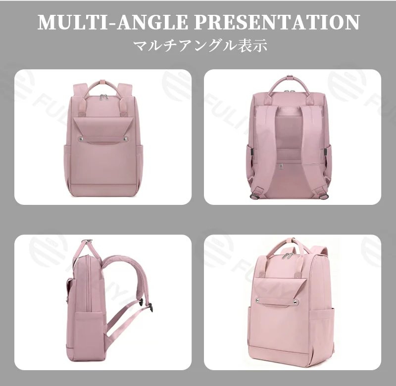Guangzhou Fuliya Industry Co.,Ltd C-81242 Women's casual backpack, water-repellent, large capacity with compartments, laptop sleeve, front zipper pocket, card slot, side pockets, and luggage strap - for daily, travel, and school.
