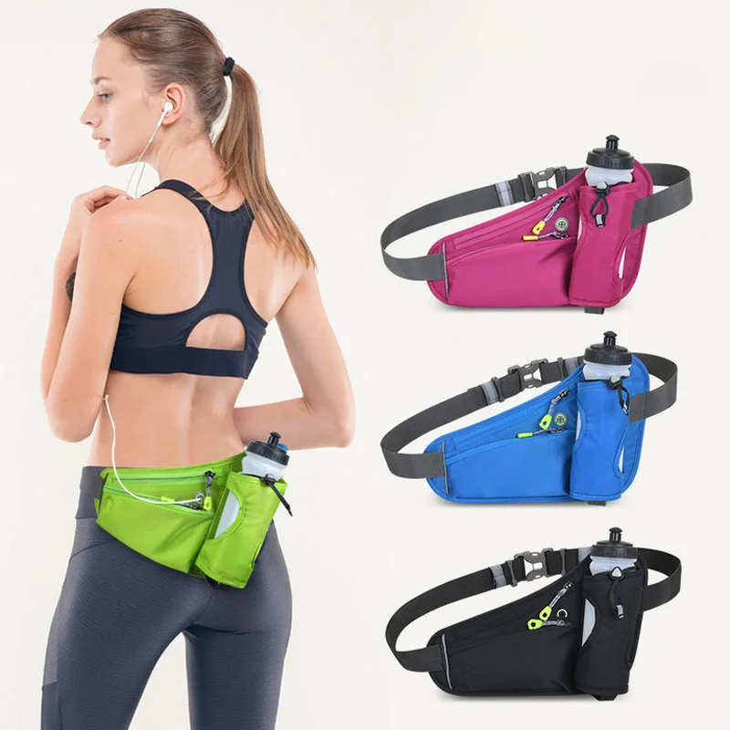 Guangzhou Fuliya Industry Co.,Ltd C-81246 Outdoor sports waist bag, nano waterproof, large capacity, dedicated water bottle pocket, headphone hole, reflective strips, locking zipper pulls, and breathable back panel - for running, fitness, and outdoor.