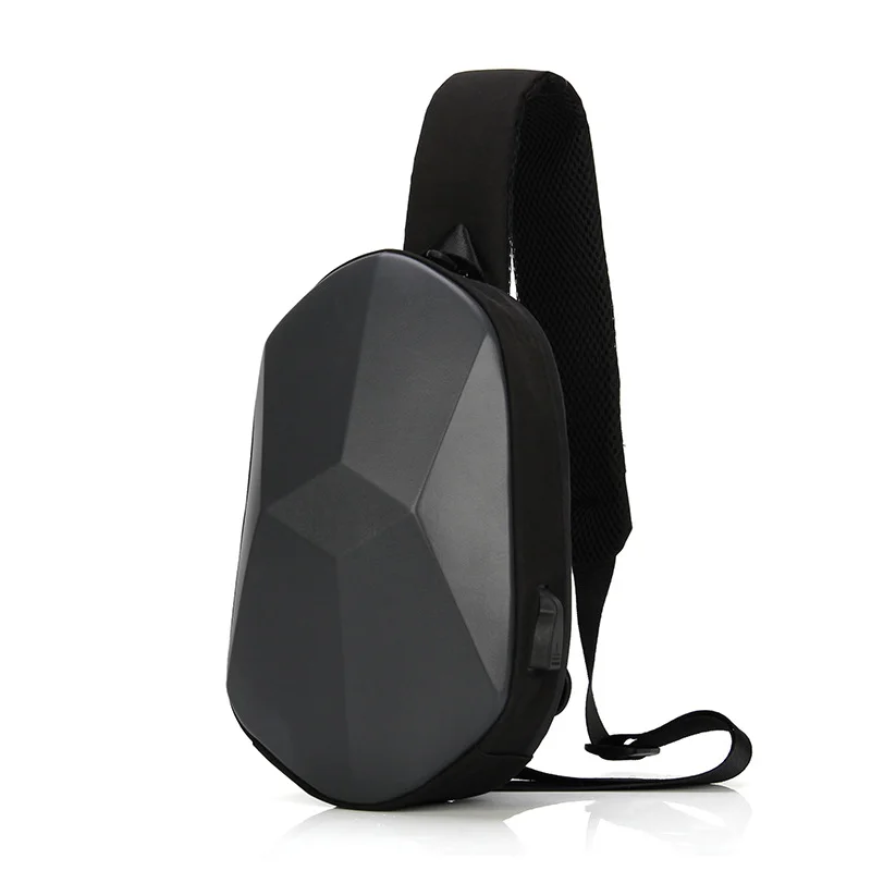 Guangzhou Fuliya Industry Co.,Ltd C-81247 Hard-shell chest bag, water-resistant, large capacity, USB charging port and adjustable strap - for cycling, travel, and daily use.