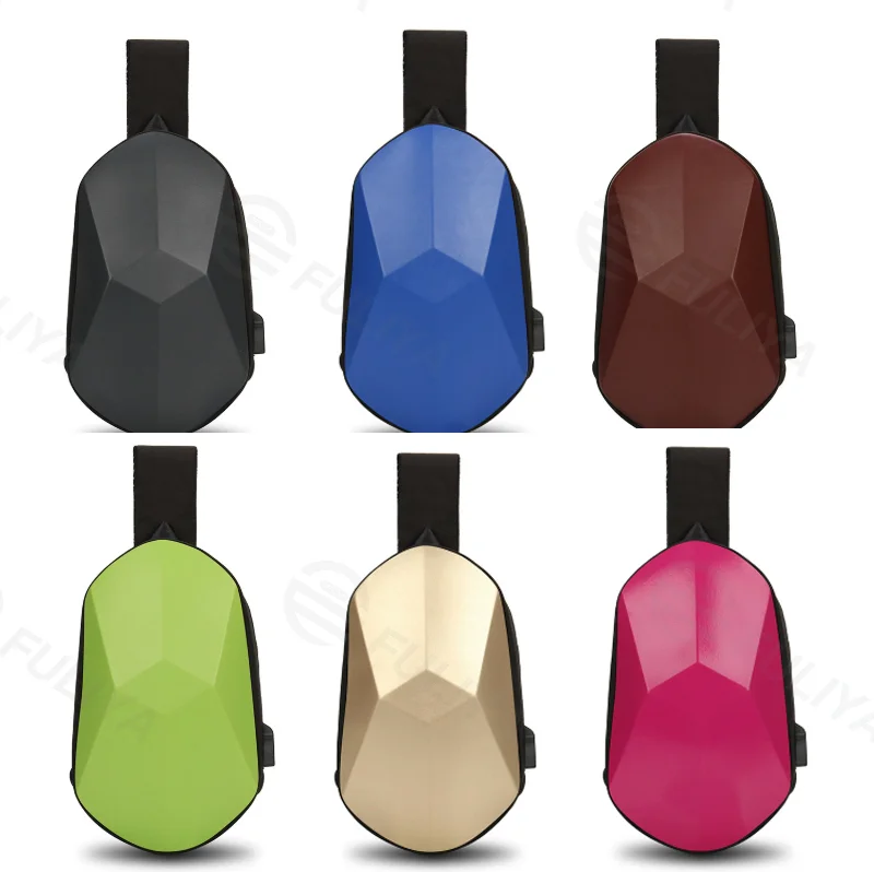 Guangzhou Fuliya Industry Co.,Ltd C-81247 Hard-shell chest bag, water-resistant, large capacity, USB charging port and adjustable strap - for cycling, travel, and daily use.
