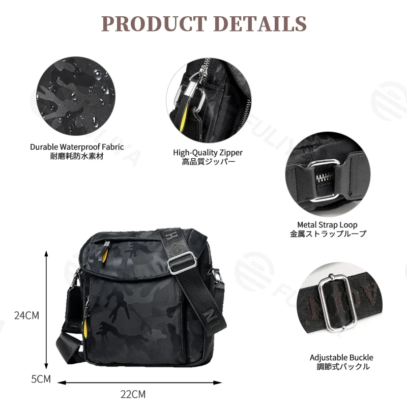 広州富麗雅実業有限会社  C-81248 迷彩ショルダーバッグ、撥水・耐磨耗、大容量多層収納、ヘッドホン穴、前面マグネットポケット、隠しジッパーポケット、調節バックル - 通勤・旅行・デイリーに。