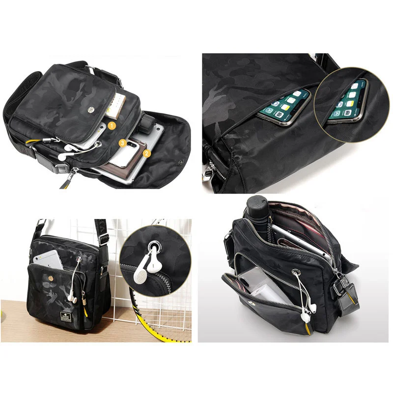 Guangzhou Fuliya Industry Co.,Ltd C-81248 Camouflage crossbody bag, water-resistant, large capacity with multi-layer storage, headphone port, front magnetic pocket, hidden zipper pocket, and adjustable buckle - for commuting, travel, and daily use.