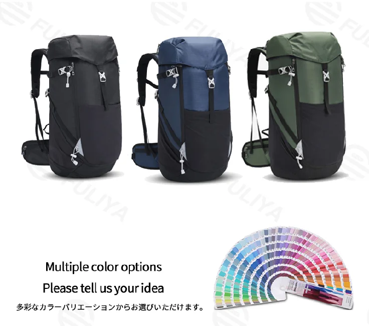 Guangzhou Fuliya Industry Co.,Ltd C-81285 50L outdoor hiking backpack, water-repellent, large capacity, laptop compartment, water bottle cord, and thickened sponge padding - for hiking, trekking, and camping.