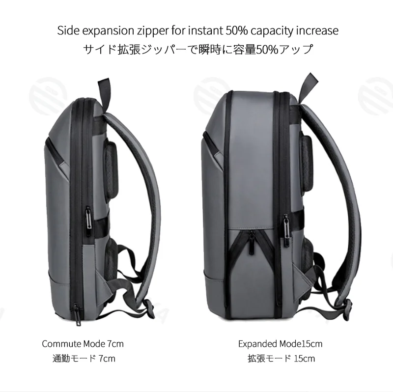 Guangzhou Fuliya Industry Co.,Ltd C-81251 Business commuter backpack, water-resistant and durable, expands 50%, laptop compartment, organizer pocket, breathable back panel, and luggage sleeve - for commuting, business trips, and travel.