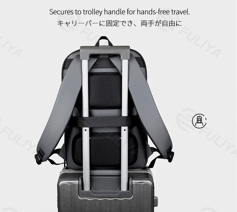 Guangzhou Fuliya Industry Co.,Ltd C-81251 Business commuter backpack, water-resistant and durable, expands 50%, laptop compartment, organizer pocket, breathable back panel, and luggage sleeve - for commuting, business trips, and travel.