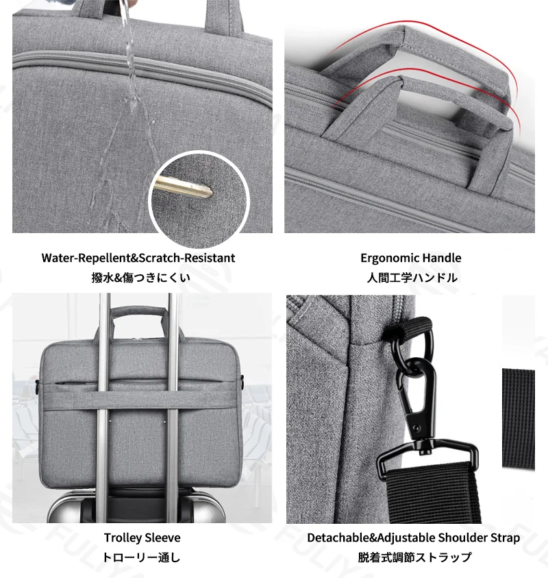 Guangzhou Fuliya Industry Co.,Ltd C-81255 Laptop handbag, water-resistant and scratch-resistant, fleece-lined shock absorption, front/back zipper pockets, trolley sleeve, and detachable shoulder strap - for commuting, business trips, and daily use.