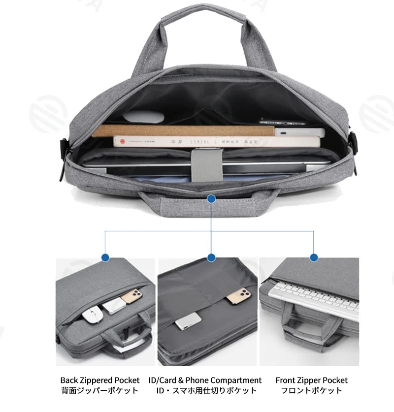 Guangzhou Fuliya Industry Co.,Ltd C-81255 Laptop handbag, water-resistant and scratch-resistant, fleece-lined shock absorption, front/back zipper pockets, trolley sleeve, and detachable shoulder strap - for commuting, business trips, and daily use.
