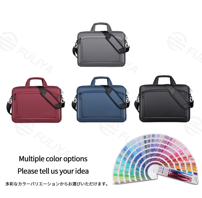 Guangzhou Fuliya Industry Co.,Ltd C-81255 Laptop handbag, water-resistant and scratch-resistant, fleece-lined shock absorption, front/back zipper pockets, trolley sleeve, and detachable shoulder strap - for commuting, business trips, and daily use.