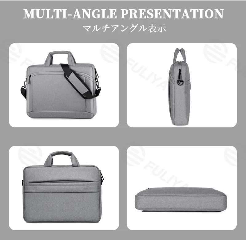 Guangzhou Fuliya Industry Co.,Ltd C-81255 Laptop handbag, water-resistant and scratch-resistant, fleece-lined shock absorption, front/back zipper pockets, trolley sleeve, and detachable shoulder strap - for commuting, business trips, and daily use.