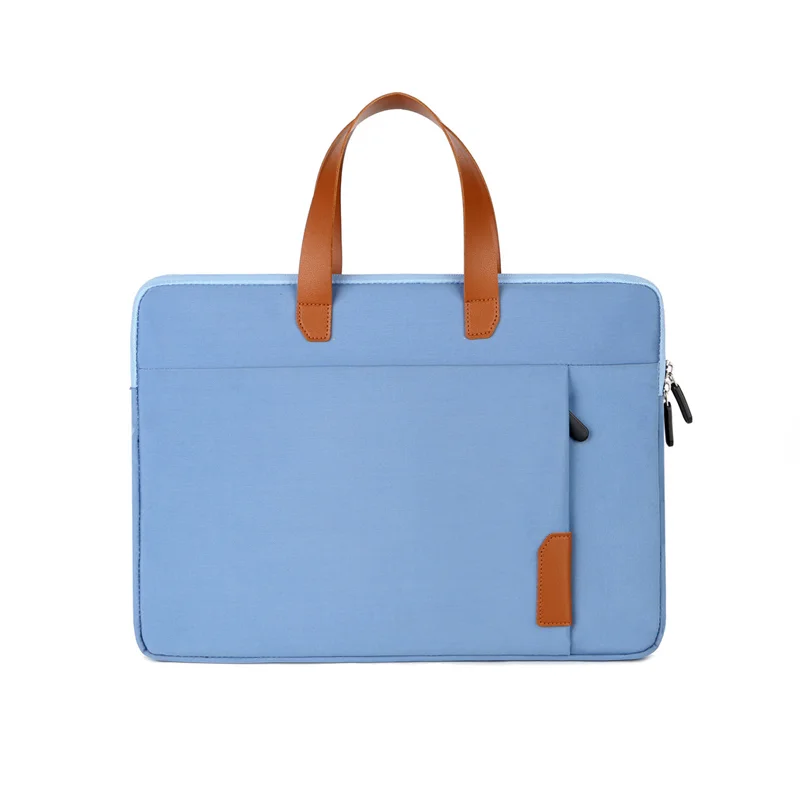 Guangzhou Fuliya Industry Co.,Ltd C-81256 Slim laptop sleeve handbag, water-resistant and scratch-resistant, thickened cotton padding, front zipper pocket, leather handle, and trolley sleeve - fits charger, mouse, and earphones for commuting and travel.