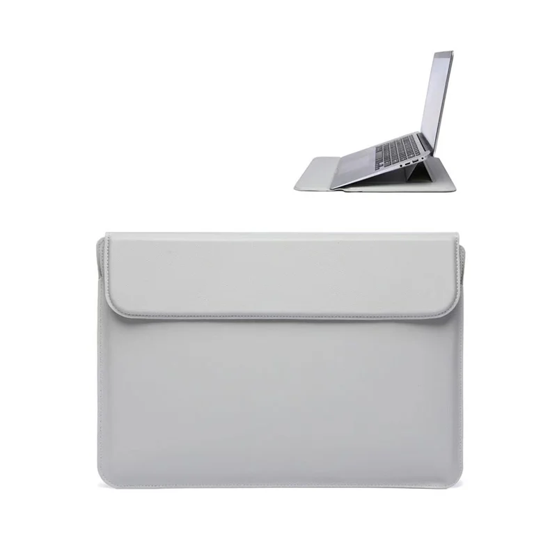 Guangzhou Fuliya Industry Co.,Ltd C-81257 2-in-1 laptop sleeve with magnetic foldable stand, doubles as cooling stand and wrist rest, waterproof soft leather, strong magnets - for MacBook, Lenovo, Huawei, etc.