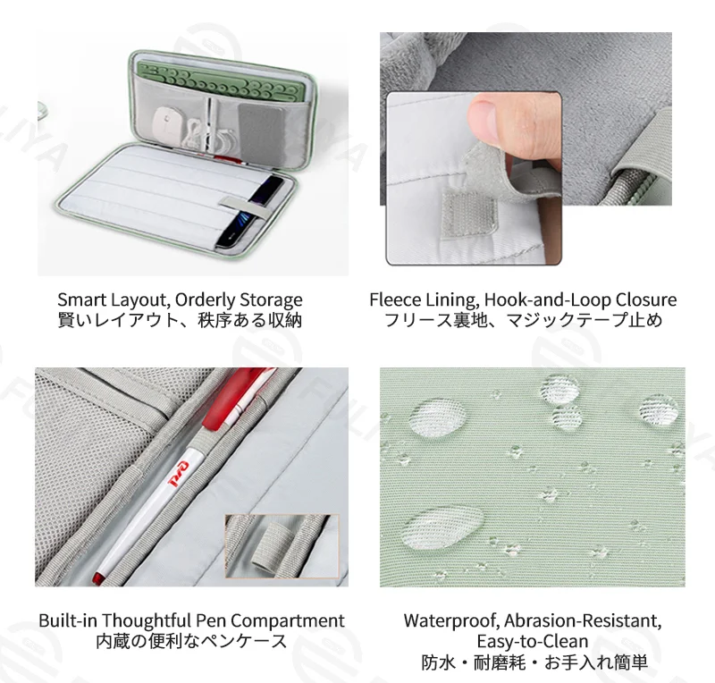 広州富麗雅実業有限会社 C-81258 タブレットスリーブバッグ、180°開閉、撥水・耐磨耗、フリース裏地とマジックテープ、メイン収納、メッシュポケット、ペン収納、ハンドル - ビジネス・オフィス・外出に。