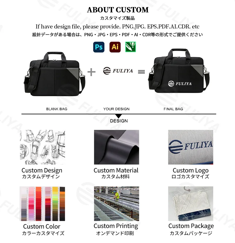 Guangzhou Fuliya Industry Co.,Ltd C-81260 16-inch nylon laptop bag, hand/shoulder/crossbody carry, padded shoulder strap, front and back pockets, multi-layer interior, and luggage strap - for business, office, and travel.