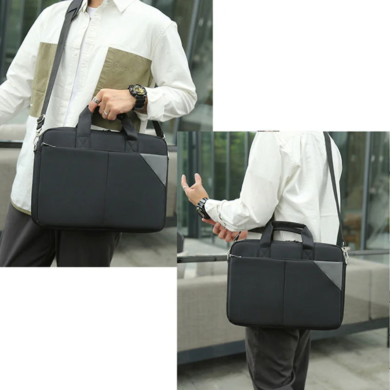 Guangzhou Fuliya Industry Co.,Ltd C-81260 16-inch nylon laptop bag, hand/shoulder/crossbody carry, padded shoulder strap, front and back pockets, multi-layer interior, and luggage strap - for business, office, and travel.