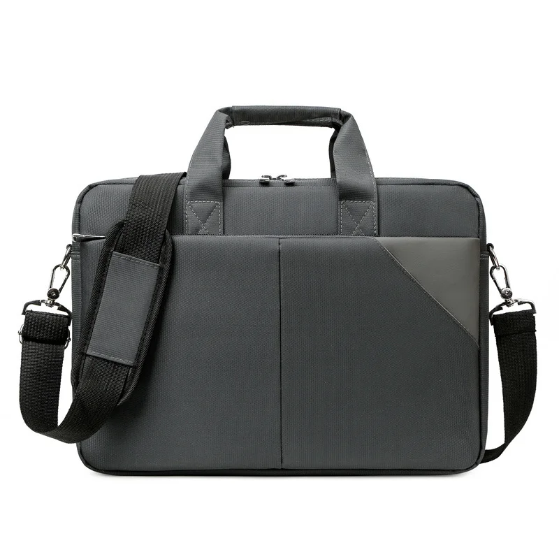 Guangzhou Fuliya Industry Co.,Ltd C-81260 16-inch nylon laptop bag, hand/shoulder/crossbody carry, padded shoulder strap, front and back pockets, multi-layer interior, and luggage strap - for business, office, and travel.