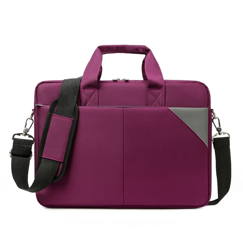 Guangzhou Fuliya Industry Co.,Ltd C-81260 16-inch nylon laptop bag, hand/shoulder/crossbody carry, padded shoulder strap, front and back pockets, multi-layer interior, and luggage strap - for business, office, and travel.