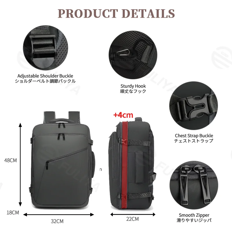広州富麗雅実業有限会社  C-81264 トラベルリュック、撥水・防傷、180°全開、4cm拡張、PC収納、スーツケースベルト - 出張・通勤・週末旅行に。