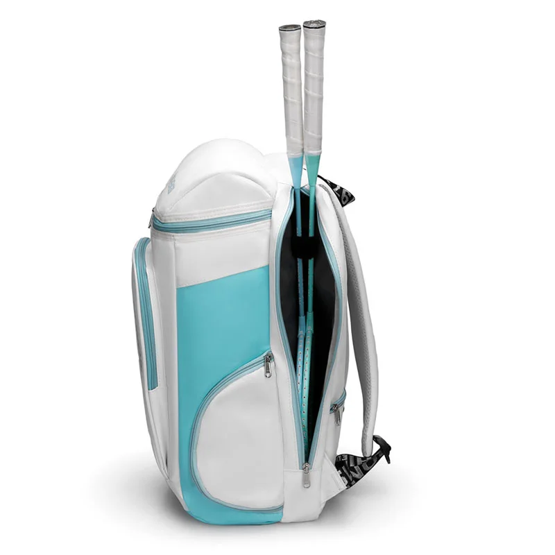 Guangzhou Fuliya Industry Co.,Ltd C-81265 Multi-functional tennis backpack, large capacity, dedicated racket and shoe compartments, front/back zipper pockets, side bottle pocket, and adjustable straps - for sports and daily use.
