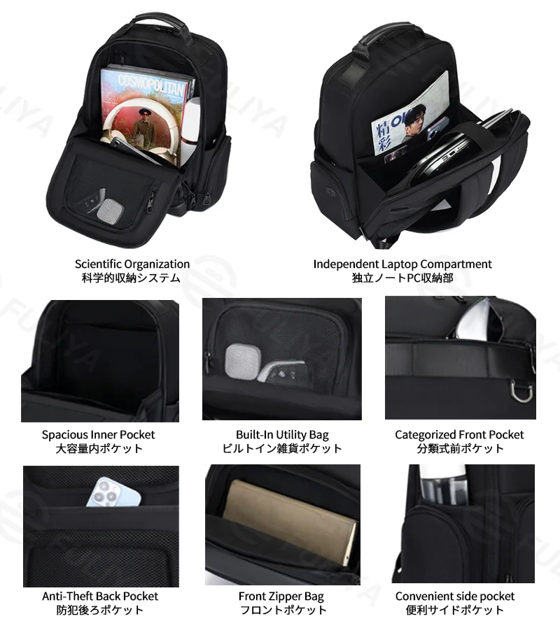 広州富麗雅実業有限会社 C-81266 ビジネス通勤リュック、大容量、PC収納、防犯背面ポケット、スーツケーススリーブ、通気背パネル - 通勤・出張・旅行に。