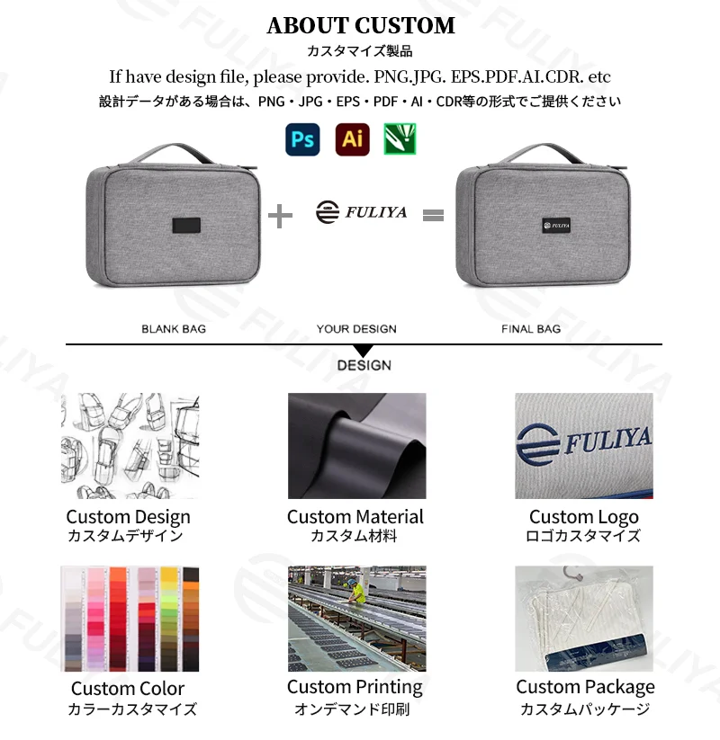 広州富麗雅実業有限会社 C-81272 シングル層多機能デジタル収納バッグ、着脱仕切り、ケーブルグリッド、メッシュポケット、ハンドル、スムーズジッパー - HDD・USBメモリ・スマホ・モバイルバッテリー・イヤホン・ケーブル収納に。