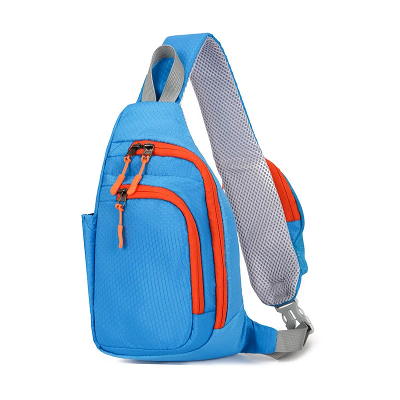 Guangzhou Fuliya Industry Co.,Ltd C-81282 Sports casual chest bag, multi-pocket large capacity, handle, breathable back panel, elastic side pocket, and front zipper pocket - shoulder, crossbody, or hand carry.