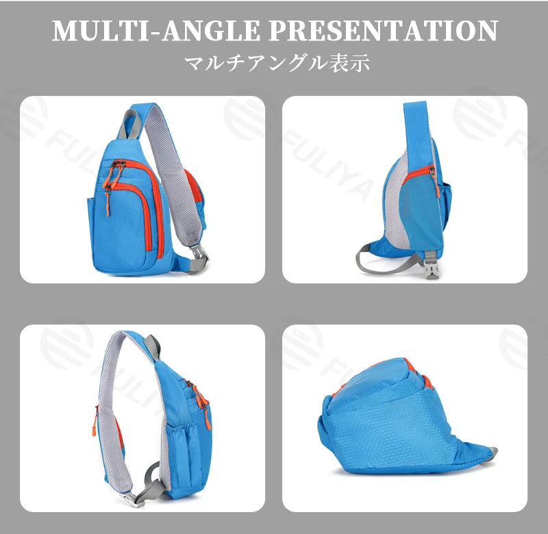 Guangzhou Fuliya Industry Co.,Ltd C-81282 Sports casual chest bag, multi-pocket large capacity, handle, breathable back panel, elastic side pocket, and front zipper pocket - shoulder, crossbody, or hand carry.
