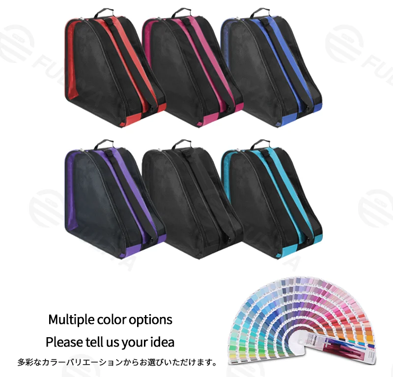 Guangzhou Fuliya Industry Co.,Ltd C-81283 Large-capacity roller skate storage bag, double-sided breathable mesh, soft handle, rubber shoulder pad, and smooth zipper - shoulder or backpack carry for skating and rollerblading.