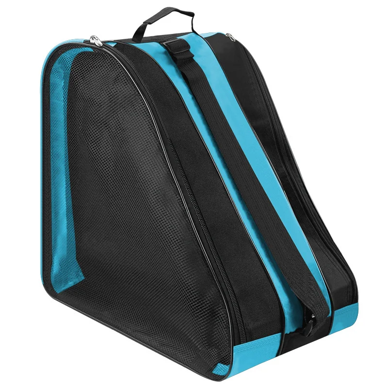 Guangzhou Fuliya Industry Co.,Ltd C-81283 Large-capacity roller skate storage bag, double-sided breathable mesh, soft handle, rubber shoulder pad, and smooth zipper - shoulder or backpack carry for skating and rollerblading.