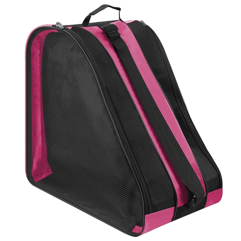 Guangzhou Fuliya Industry Co.,Ltd C-81283 Large-capacity roller skate storage bag, double-sided breathable mesh, soft handle, rubber shoulder pad, and smooth zipper - shoulder or backpack carry for skating and rollerblading.