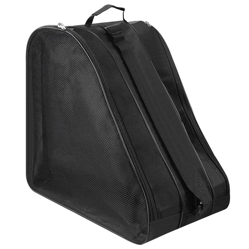 Guangzhou Fuliya Industry Co.,Ltd C-81283 Large-capacity roller skate storage bag, double-sided breathable mesh, soft handle, rubber shoulder pad, and smooth zipper - shoulder or backpack carry for skating and rollerblading.