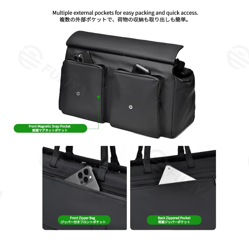 Guangzhou Fuliya Industry Co.,Ltd C-81284 Men's casual travel bag, large capacity with multi-layer storage, front/back zipper pockets, detachable hook, metal buckle, and wet/dry compartment - for commuting, fitness, and travel.