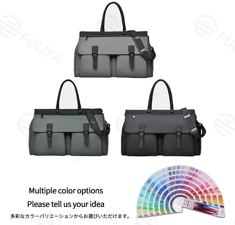 Guangzhou Fuliya Industry Co.,Ltd C-81284 Men's casual travel bag, large capacity with multi-layer storage, front/back zipper pockets, detachable hook, metal buckle, and wet/dry compartment - for commuting, fitness, and travel.