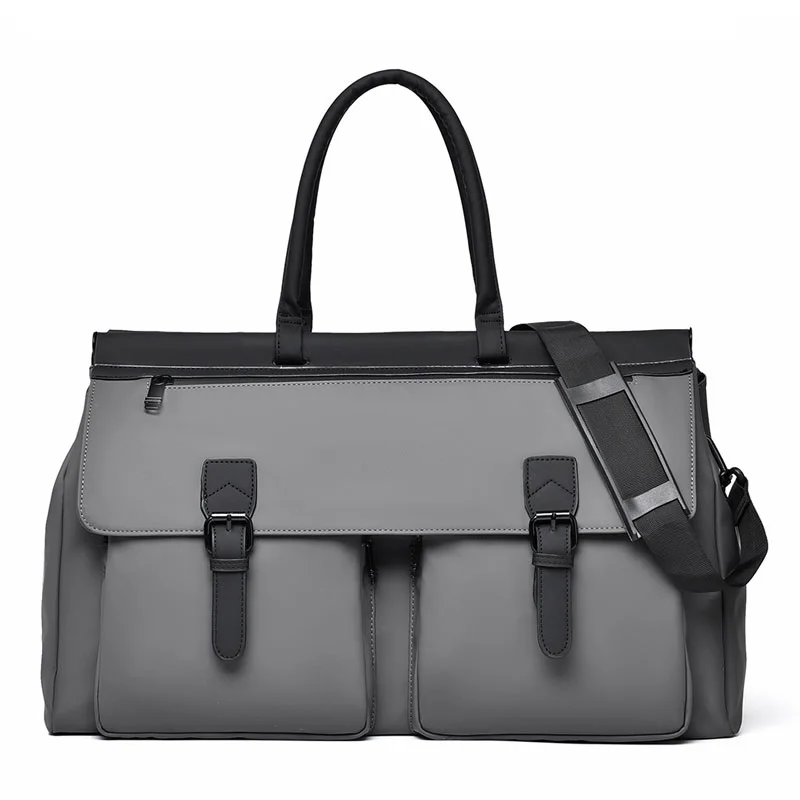Guangzhou Fuliya Industry Co.,Ltd C-81284 Men's casual travel bag, large capacity with multi-layer storage, front/back zipper pockets, detachable hook, metal buckle, and wet/dry compartment - for commuting, fitness, and travel.