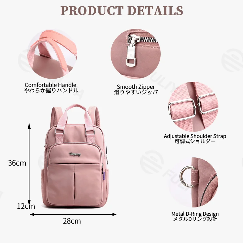 Guangzhou Fuliya Industry Co.,Ltd C-81288 Lightweight waterproof backpack, large capacity with pockets, built-in USB charging cable, anti-theft back pocket, metal D-ring, and adjustable strap - luggage pass-through for campus, commuting, and travel.
