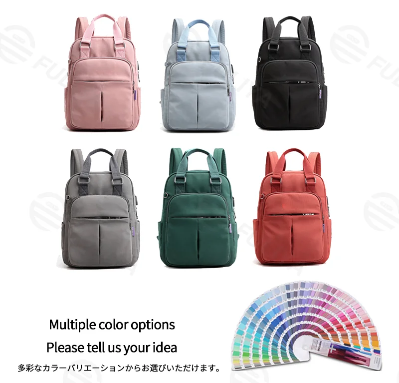 Guangzhou Fuliya Industry Co.,Ltd C-81288 Lightweight waterproof backpack, large capacity with pockets, built-in USB charging cable, anti-theft back pocket, metal D-ring, and adjustable strap - luggage pass-through for campus, commuting, and travel.