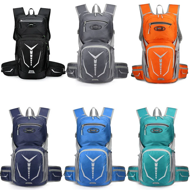Guangzhou Fuliya Industry Co.,Ltd C-81289 Multi-functional cycling hydration backpack, hydration bladder compatible, hydration port, reflective strips, helmet holder, breathable back panel, waist belt and chest buckle - for cycling and outdoor sports.