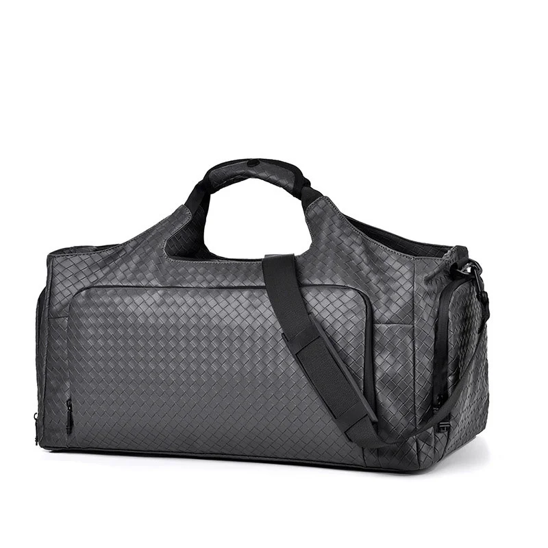 Guangzhou Fuliya Industry Co.,Ltd C-81293 PU leather travel gym bag, water-resistant and durable, large capacity with multi-layer storage, shoe compartment, wet/dry pocket, widened shoulder pad, and luggage strap - for short trips and fitness.