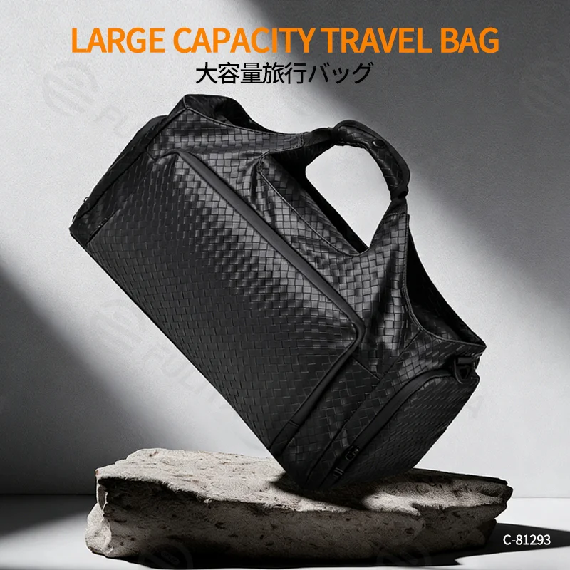 Guangzhou Fuliya Industry Co.,Ltd C-81293 PU leather travel gym bag, water-resistant and durable, large capacity with multi-layer storage, shoe compartment, wet/dry pocket, widened shoulder pad, and luggage strap - for short trips and fitness.