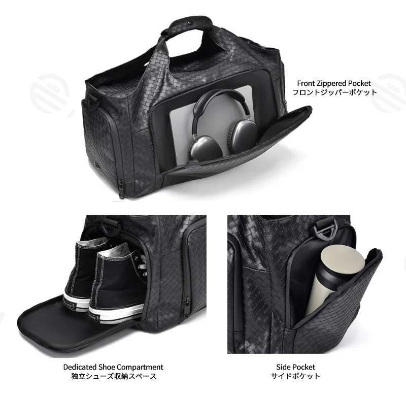 Guangzhou Fuliya Industry Co.,Ltd C-81293 PU leather travel gym bag, water-resistant and durable, large capacity with multi-layer storage, shoe compartment, wet/dry pocket, widened shoulder pad, and luggage strap - for short trips and fitness.