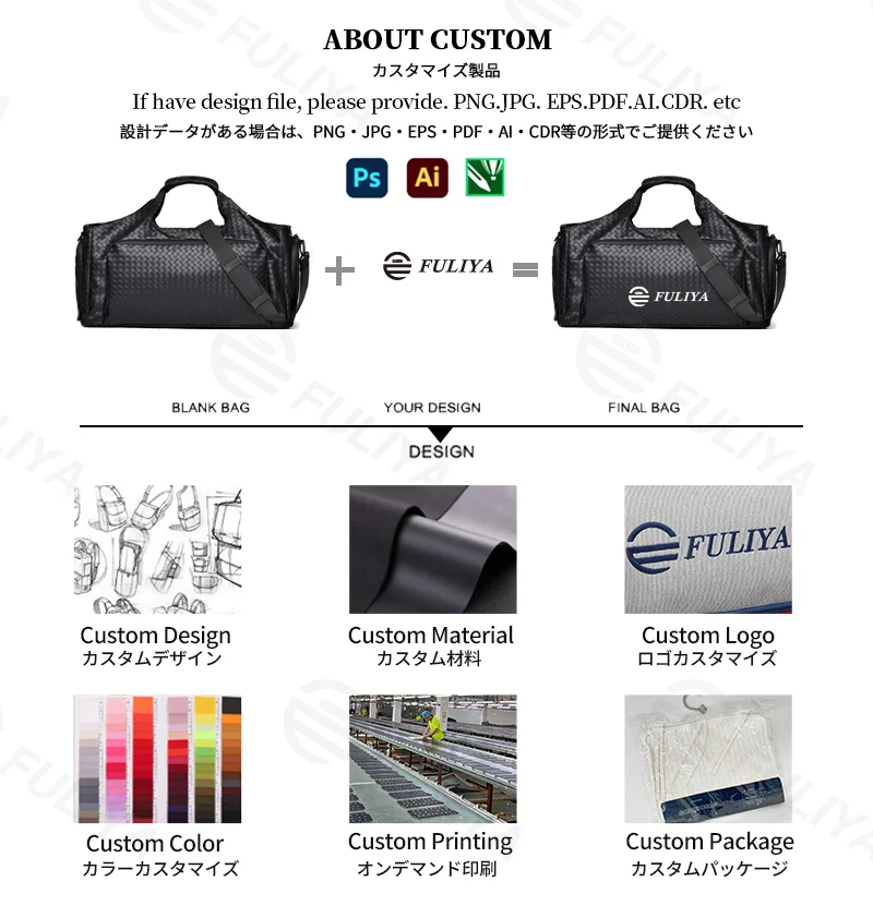 Guangzhou Fuliya Industry Co.,Ltd C-81293 PU leather travel gym bag, water-resistant and durable, large capacity with multi-layer storage, shoe compartment, wet/dry pocket, widened shoulder pad, and luggage strap - for short trips and fitness.