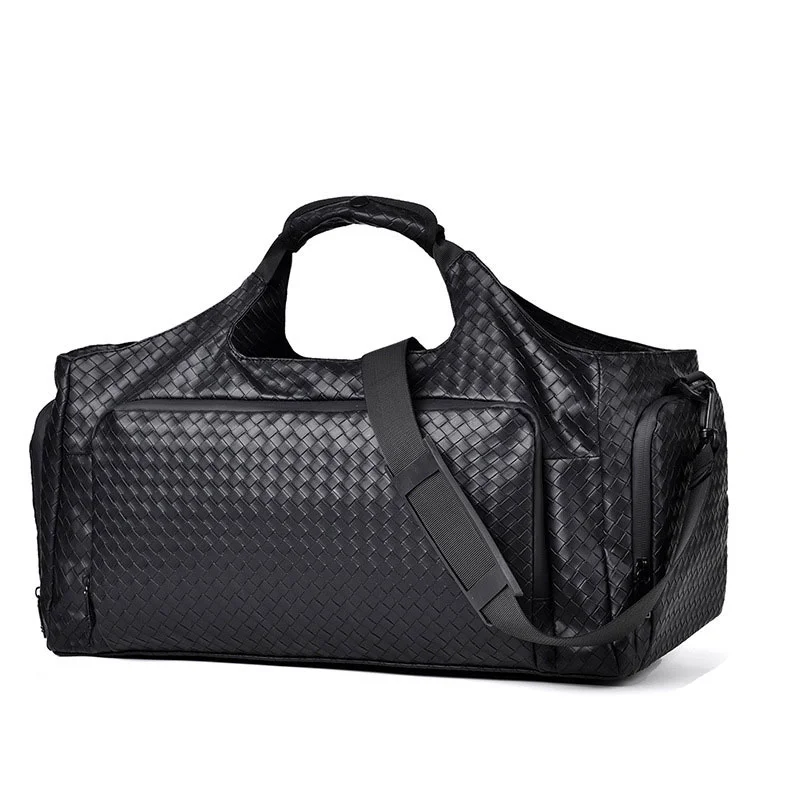 Guangzhou Fuliya Industry Co.,Ltd C-81293 PU leather travel gym bag, water-resistant and durable, large capacity with multi-layer storage, shoe compartment, wet/dry pocket, widened shoulder pad, and luggage strap - for short trips and fitness.