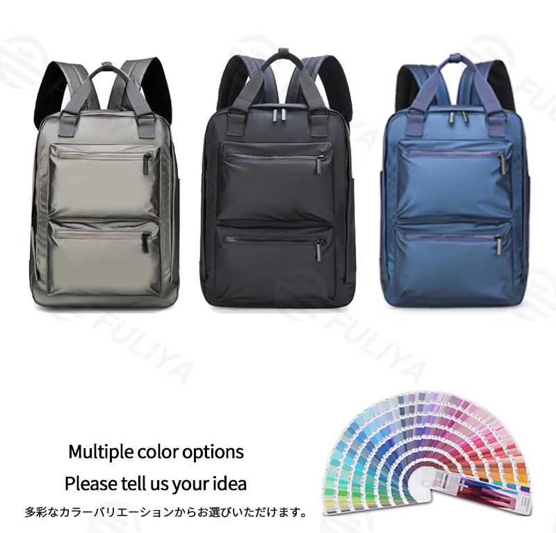 Guangzhou Fuliya Industry Co.,Ltd C-81294 PU waterproof backpack, large capacity, front zipper pocket, side pocket, adjustable strap, and pressure-relieving back padding - for commuting, sports, and travel.