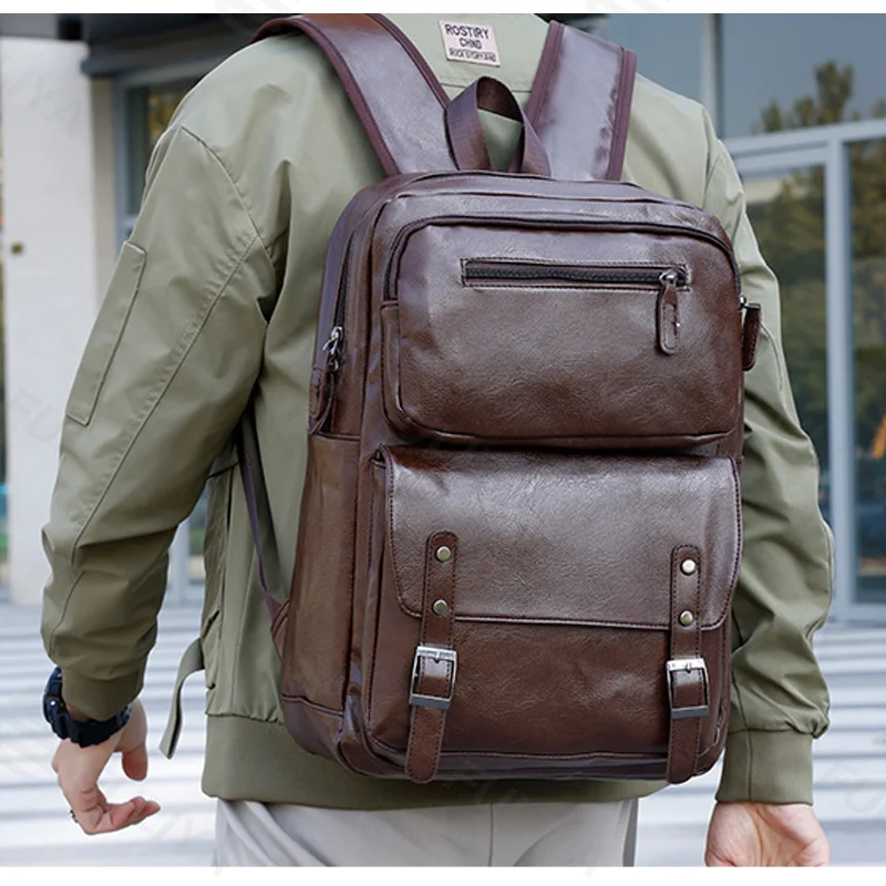 Guangzhou Fuliya Industry Co.,Ltd C-81295 PU backpack, large capacity with compartments, laptop compartment, inner zipper pocket, hidden zipper pocket, adjustable buckle, and breathable strap - for commuting, business, and travel.