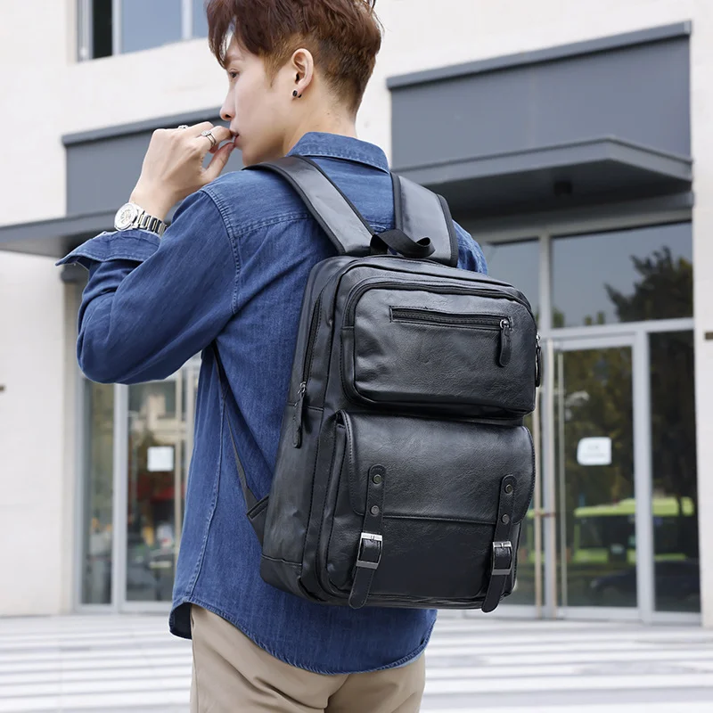 Guangzhou Fuliya Industry Co.,Ltd C-81295 PU backpack, large capacity with compartments, laptop compartment, inner zipper pocket, hidden zipper pocket, adjustable buckle, and breathable strap - for commuting, business, and travel.