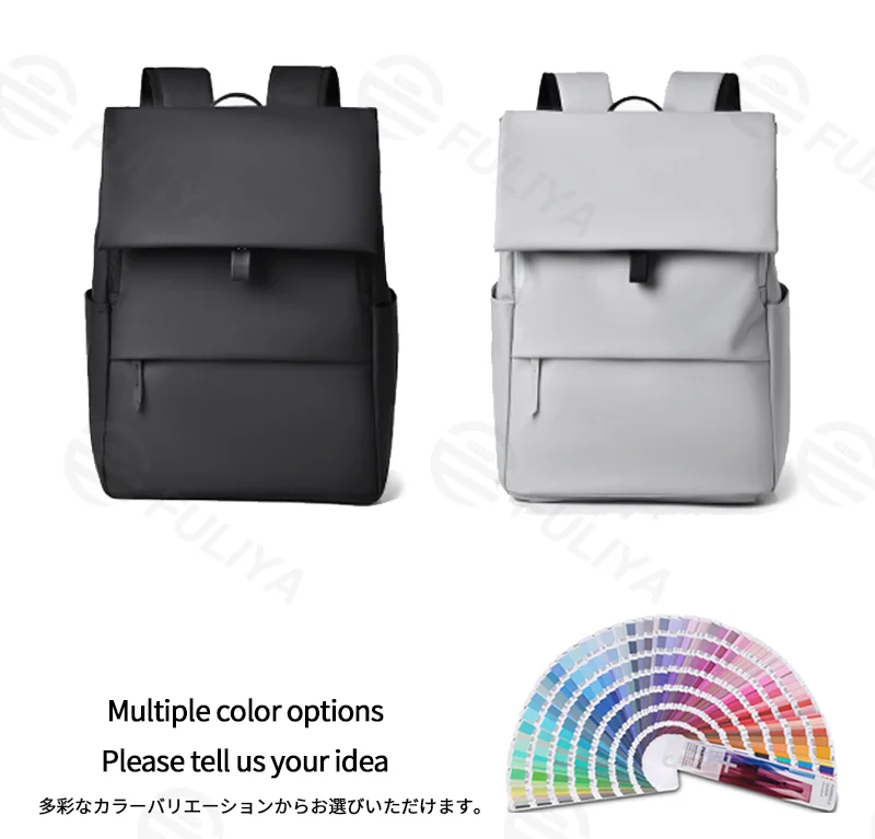 Guangzhou Fuliya Industry Co.,Ltd C-81296 Casual backpack, water-resistant, large capacity, laptop compartment, front/back zipper pockets, side pocket, and magnetic flap - for commuting and daily use.