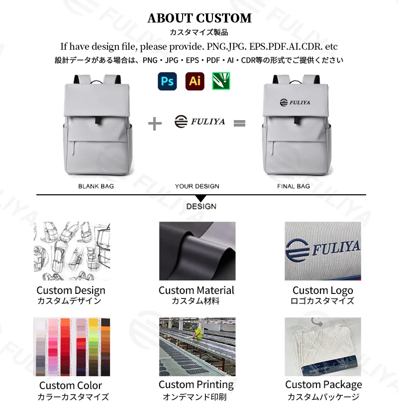 Guangzhou Fuliya Industry Co.,Ltd C-81296 Casual backpack, water-resistant, large capacity, laptop compartment, front/back zipper pockets, side pocket, and magnetic flap - for commuting and daily use.